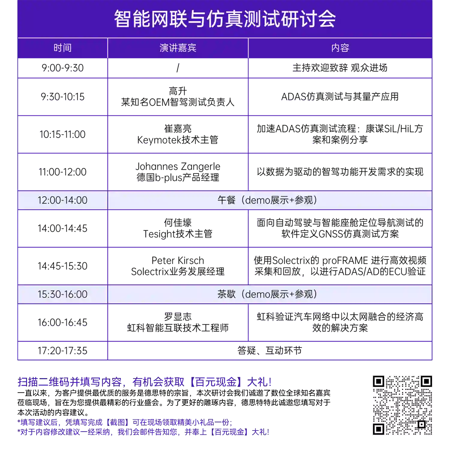 自动驾驶研讨会日程及问卷 自动驾驶研讨会日程及问卷